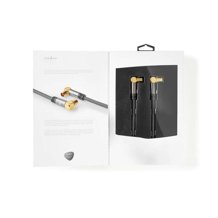 Nedis Coax Cable | IEC (Coax) Han | IEC (Coax) Hun | Guldplateret | 75 Ohm | Quad Skærmet | 5.00 m | Runde | Bomuld | Grå / Gun Metal Grå | Cover Window Box