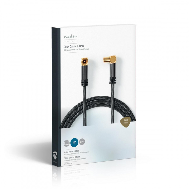 Nedis Coax Cable | IEC (Coax) Han | IEC (Coax) Hun | Guldplateret | 75 Ohm | Quad Skærmet | 5.00 m | Runde | Bomuld | Grå / Gun Metal Grå | Cover Window Box