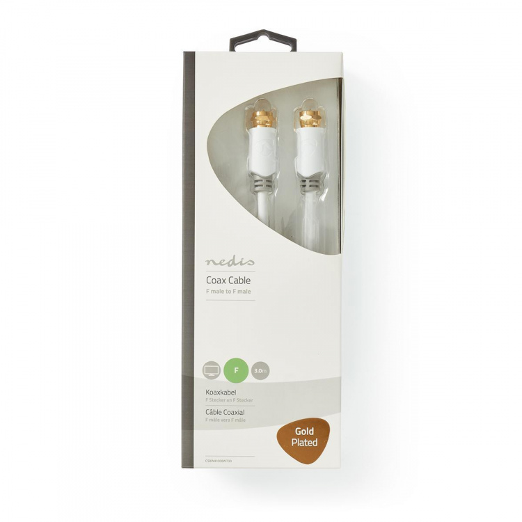 Nedis Satellit & Antennekabel | F Han Quick | F Han Quick | Guldplateret | 90 dB | 75 Ohm | Enkelt afskærmet | 3.00 m | Runde | PVC | Hvid | Box