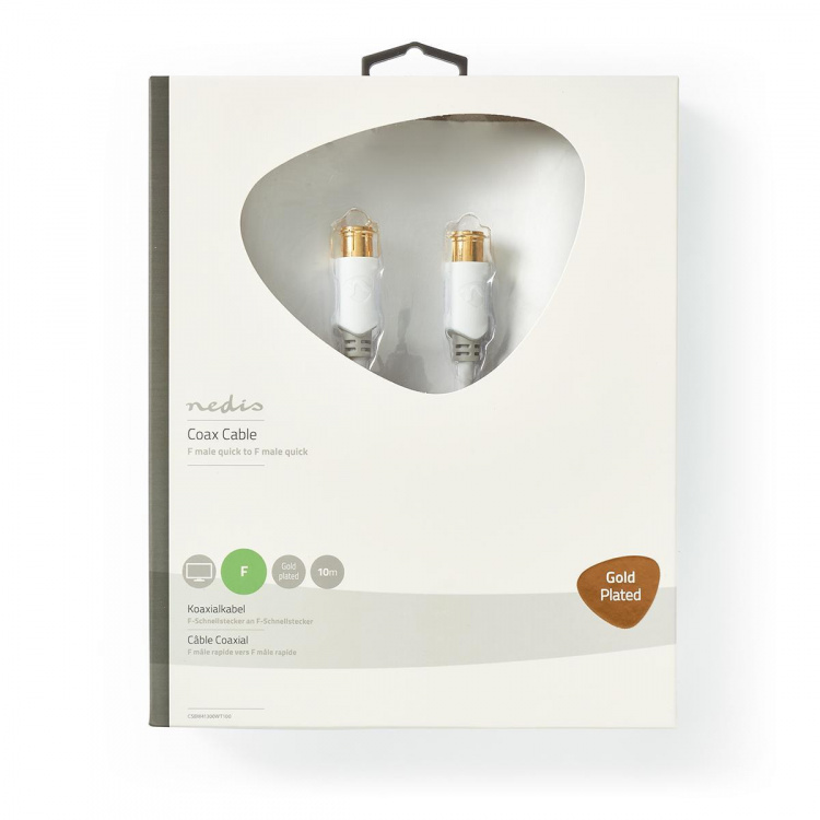 Nedis F Quick - F Quick Cables | F Han Quick | F Han Quick | Guldplateret | 75 Ohm | Dobbelt afskærmet | 10.0 m | Runde | PVC | Hvid | Window Box