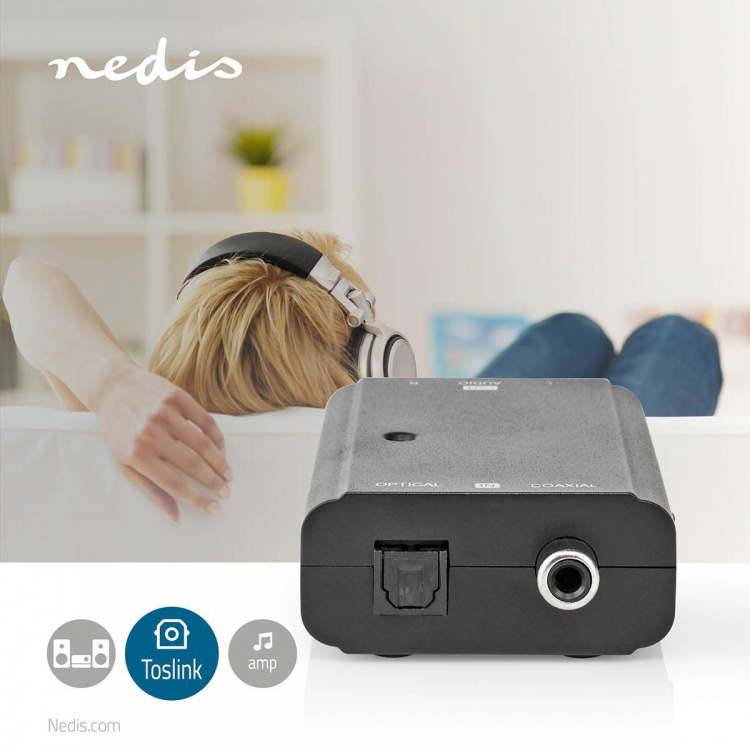 Nedis Digital Audio Converter | 1-veje | Indgang til lyd- / video- / dataforbindelser: 1x S/PDIF (RCA) Female / 1x Toslink Female | Audio / video / dataforbindelser output: 2x RCA Male | Manual | Sort