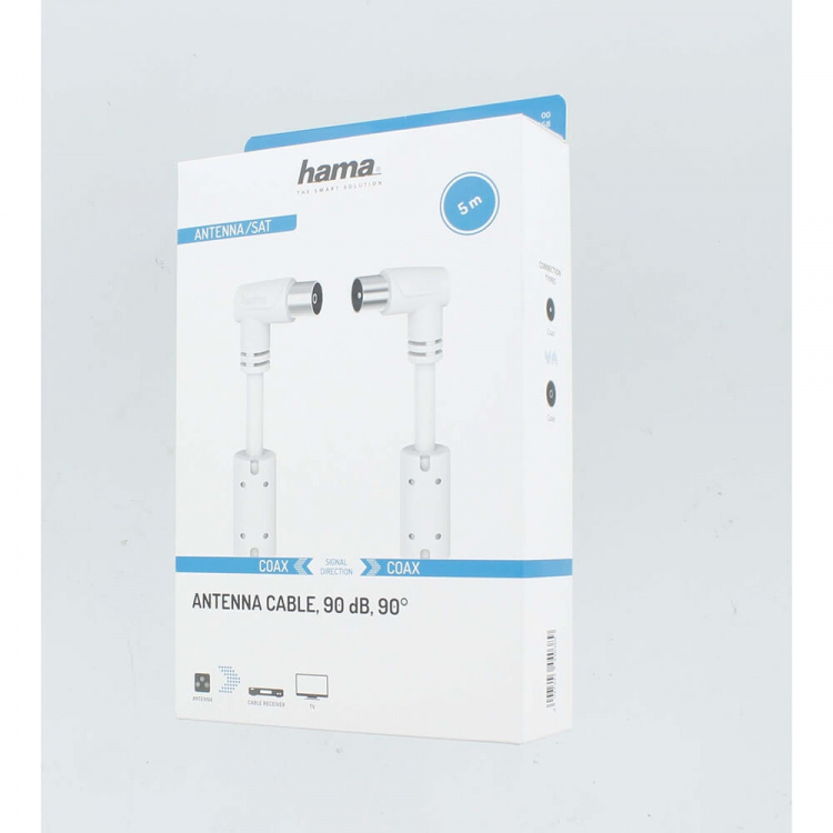 Hama Antennekabel Vinklet 90dB Hvid 5,0m