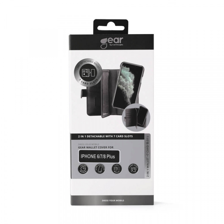 Gear Wallet 2-i-1 7 Kortrum Sort - iPhone 6/7/8 Plus