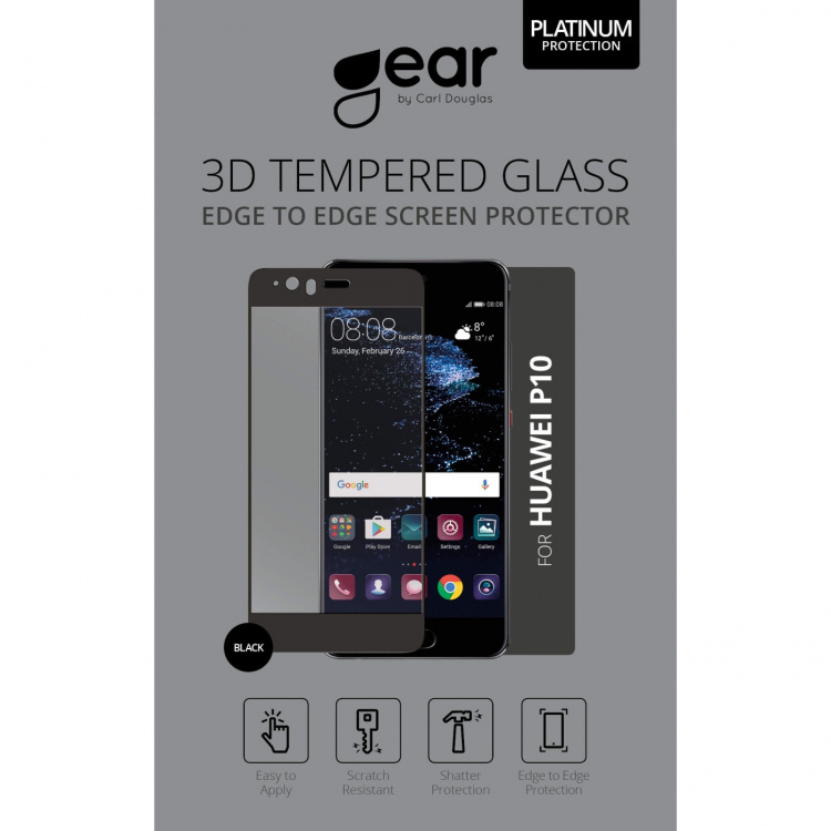 Gear Hærdet Glas 3D Full Cover Sort Huawei P10