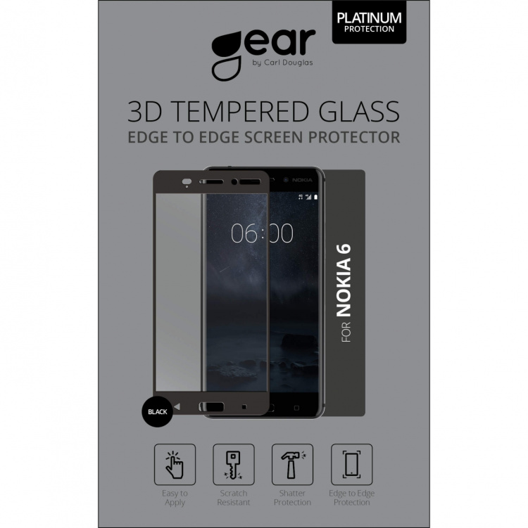 Gear Hærdet Glas 3D Full Cover Sort Nokia 6 (2017)