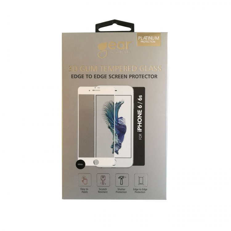 Gear Hærdet Glas 3D Gummed Full Cover Hvid iPhone 6
