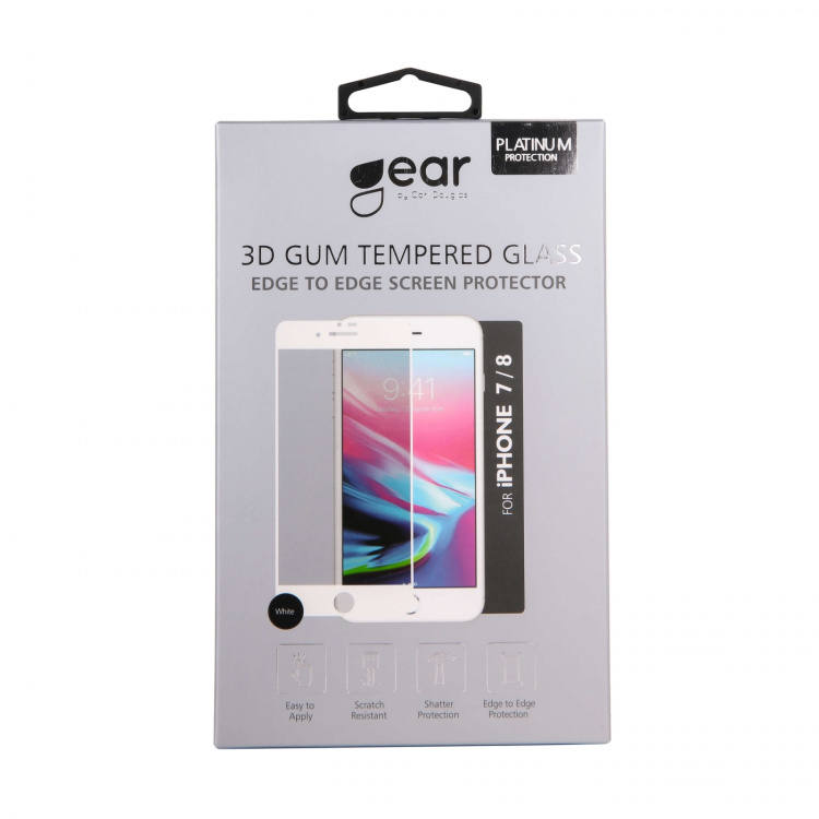 Gear Hærdet Glas 3D Gummed Full Cover Hvid iPhone 6/7/8/SE2020/22