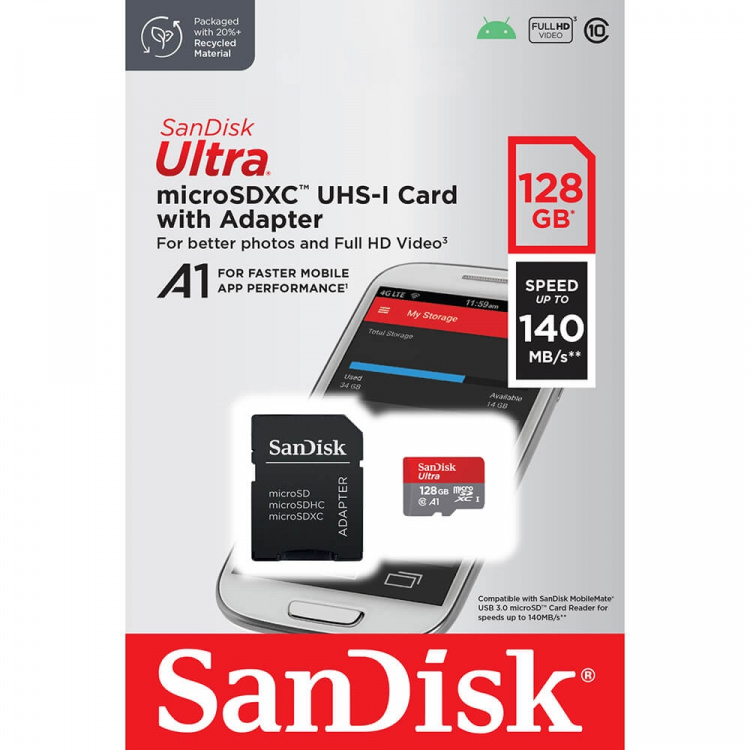 SanDisk MicroSDXC Mobile Ultra 128GB 140MB/s UHS-I Adap