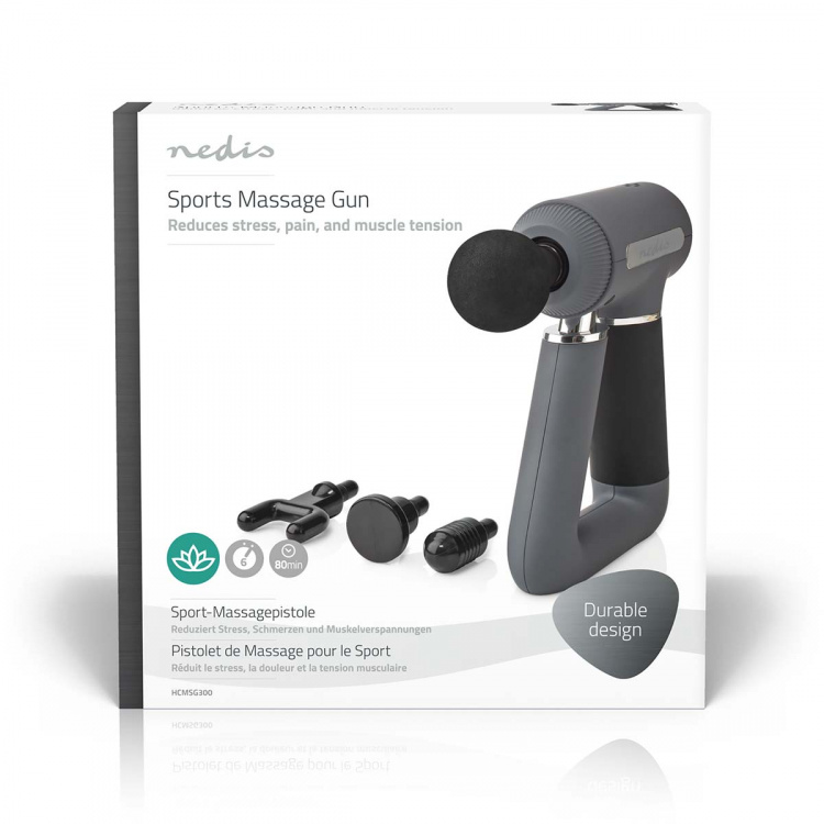 Nedis Sportsmassage Pistol | Batteri | N/A | Opladningsbar | 6 massage typer | USB Kabel | Grå