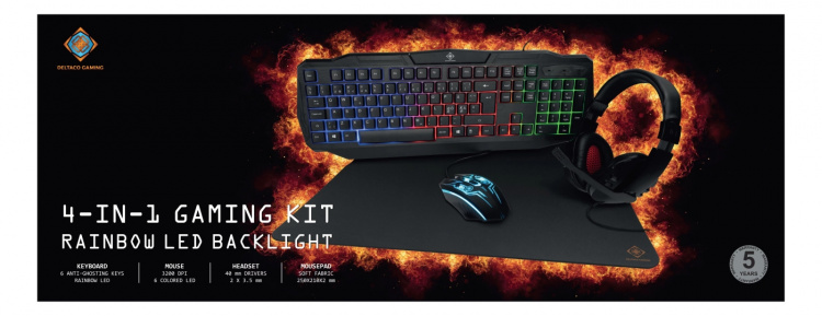 DELTACO GAMING 4-in-1 Gaming kit, Rainbow backlight, black