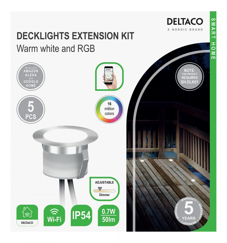 DELTACO SMART HOME, förlängning till SH-DLK01, 5 lampor,