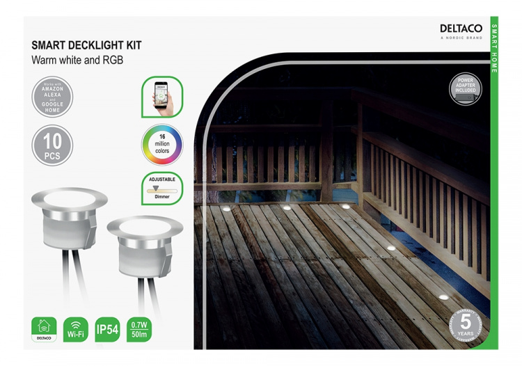 DELTACO SMART HOME SH-DLK01, smart altanbelysning, RGB & varmvitt DELTACO SMART HOME SH-DLK01, smart altanbelysning, RGB & varmvitt