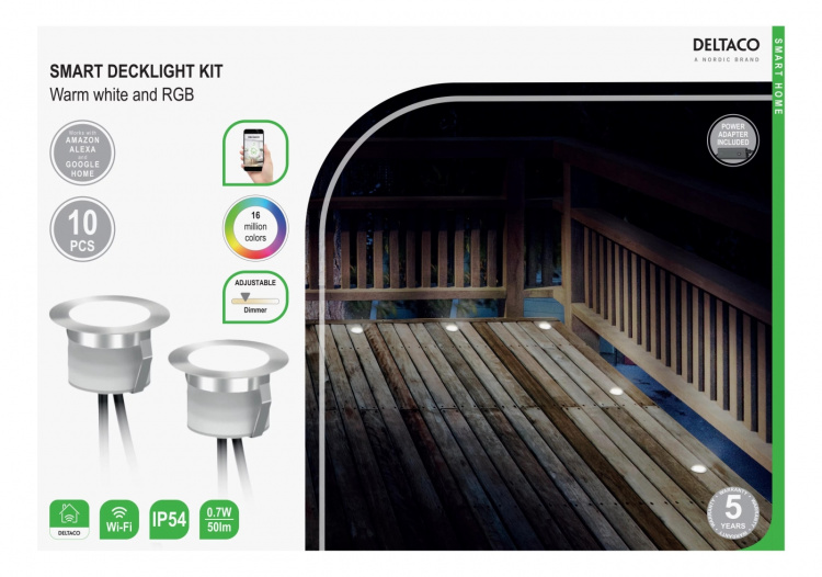 DELTACO SMART HOME SH-DLK01, smart altanbelysning, RGB & varmvitt DELTACO SMART HOME SH-DLK01, smart altanbelysning, RGB & varmvitt