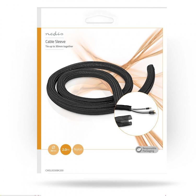 Nedis Kabel Management | Ærme | 1 stk. | Maksimal tykkelse på kabel: 30 mm | Nylon | Sort