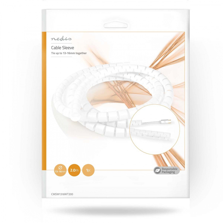 Nedis Kabel Management | Spiral ærme | 1 stk. | Maksimal tykkelse på kabel: 16 mm | PE | Hvid