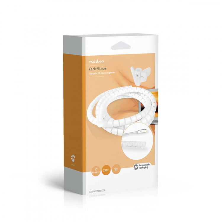 Nedis Kabel Management | Spiral ærme | 1 stk. | Maksimal tykkelse på kabel: 16 mm | PE | Hvid