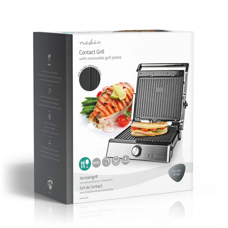 Nedis Kontakt Grill | 2000 W | 29 x 23 cm | Justerbar temperaturkontrol | Plastik / Rustfri Stål