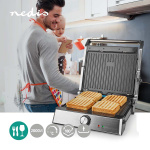 Nedis Kontakt Grill | 2000 W | 29 x 23 cm | Justerbar temperaturkontrol | Plastik / Rustfri Stål