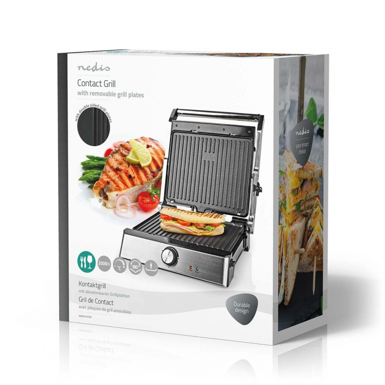 Nedis Kontakt Grill | 2000 W | 29 x 23 cm | Justerbar temperaturkontrol | Plastik / Rustfri Stål