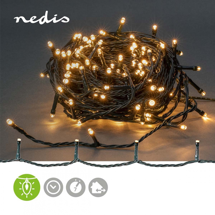 Nedis Julebelysning | Snor | 120 LED\'s | Varm Hvid | 9.00 m | Lyseffekter: 7 | Indendørs eller udendørs | Strømforsyning
