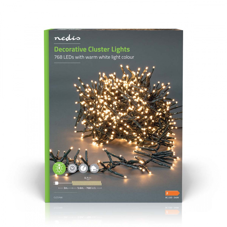 Nedis Julebelysning | Klynge | 768 LED\'s | Varm Hvid | 5.60 m | Lyseffekter: 7 | Indendørs eller udendørs | Strømforsyning