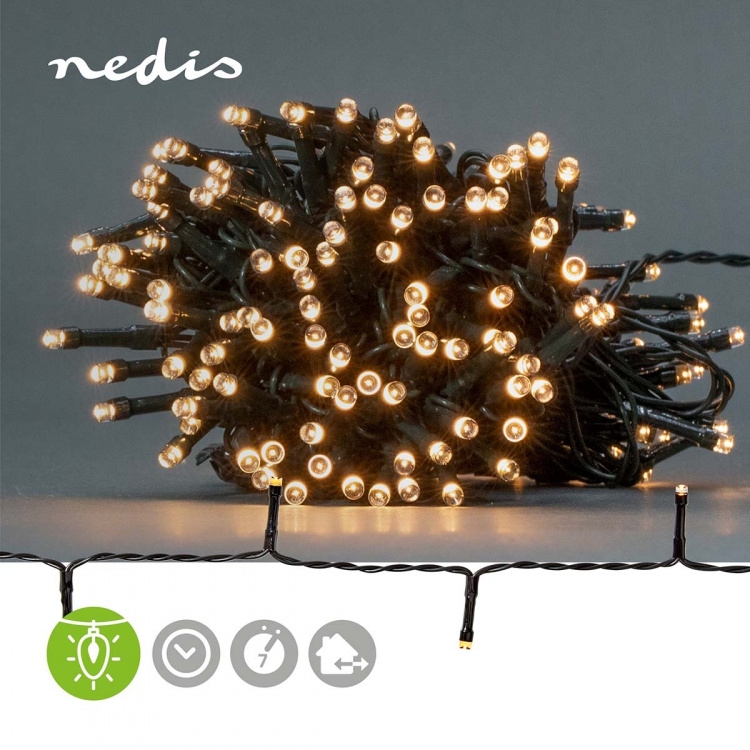 Nedis Julebelysning | Snor | 192 LED\'s | Varm Hvid | 14.40 m | Lyseffekter: 7 | Indendørs eller udendørs | Batteri