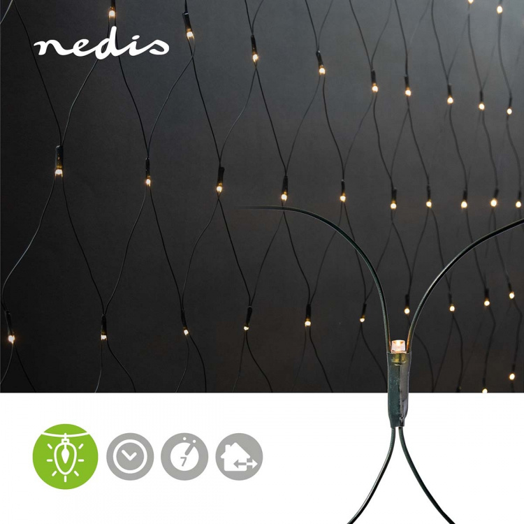 Nedis Dekorative Netlys | Varm Hvid | 320 LED\'s | 3 x 1.5 m | Lyseffekter: 7 | Indendørs eller udendørs | Strømforsyning
