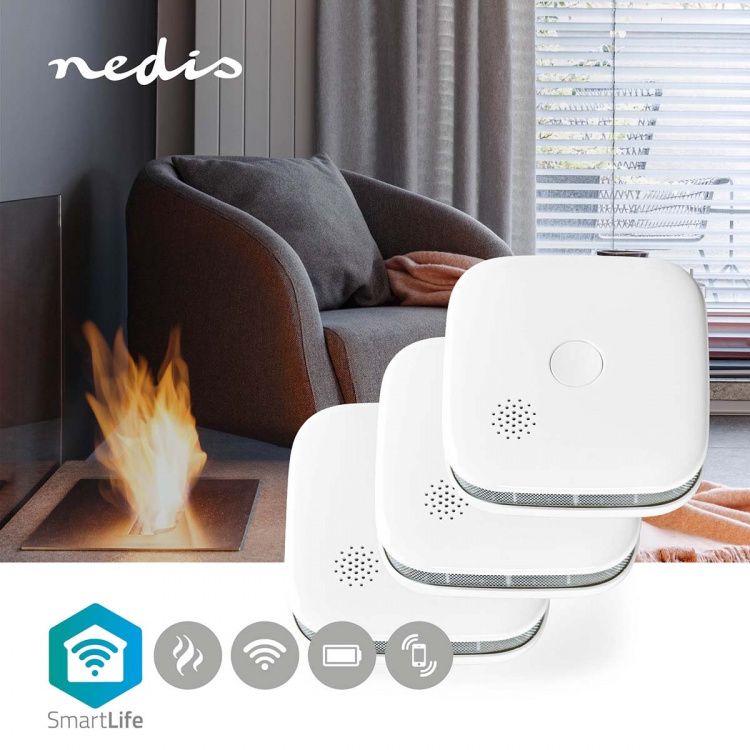 Nedis SmartLife Røgalarm | Wi-Fi | Batteri | Sensorlevetid: 10 År | EN 14604 | Maks. batteritid: 24 Måned | 85 dB | Hvid | 3 stk