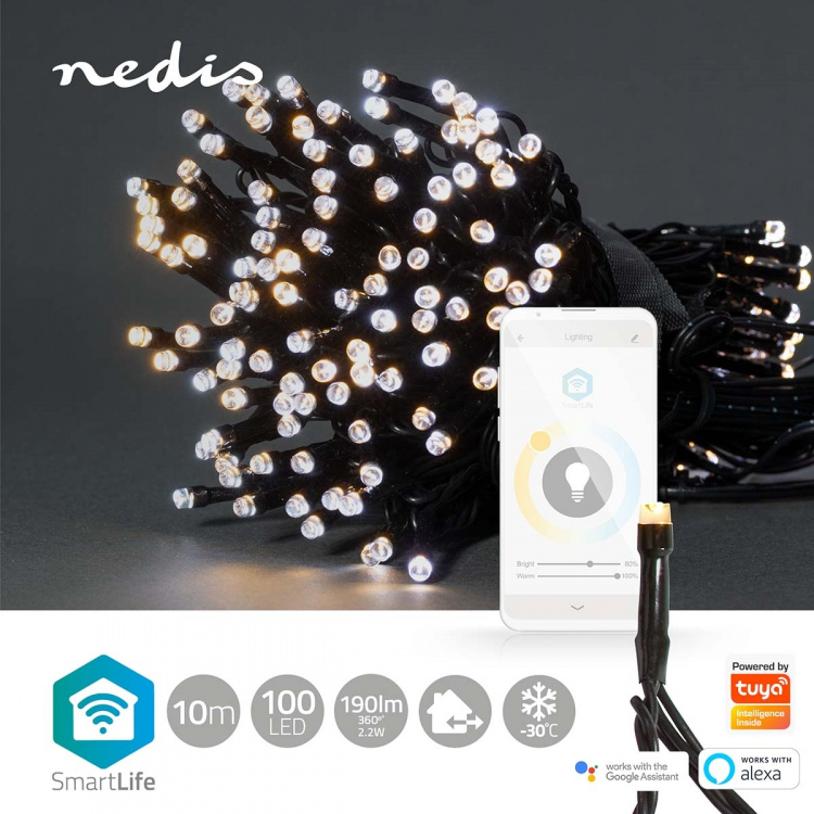 Nedis SmartLife jluelys | Snor | Wi-Fi | Varm til kølig hvid | 100 LED\'s | 10.0 m | Android™ / IOS Nedis SmartLife jluelys | Snor | Wi-Fi | Varm til kølig hvid | 100 LED\'s | 10.0 m | Android™ / IOS