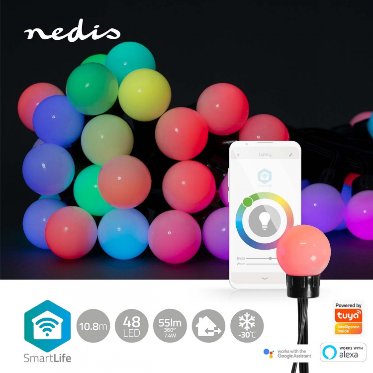Nedis SmartLife Dekorative Lys | Party Lights | Wi-Fi | RGB | 48 LED\'s | 10.8 m | Android™ / IOS | Pærediameter: 30 mm