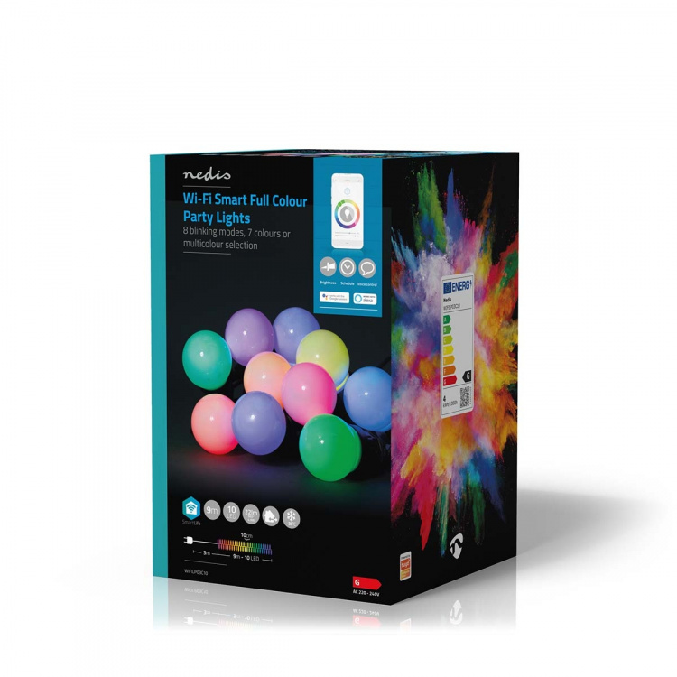 Nedis SmartLife Dekorative Lys | Party Lights | Wi-Fi | Hvid / RGB | 10 LED\'s | 9.00 m | Android™ / IOS | Pærediameter: 50 mm Nedis SmartLife Dekorative Lys | Party Lights | Wi-Fi | Hvid / RGB | 10 LED\'s | 9.00 m | Android™ / IOS | Pærediameter: 50 mm