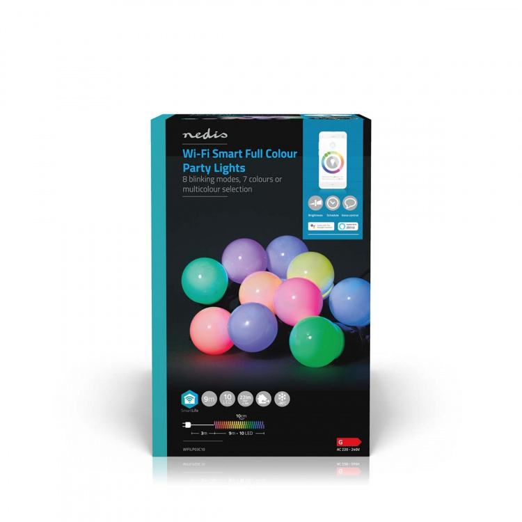 Nedis SmartLife Dekorative Lys | Party Lights | Wi-Fi | Hvid / RGB | 10 LED\'s | 9.00 m | Android™ / IOS | Pærediameter: 50 mm Nedis SmartLife Dekorative Lys | Party Lights | Wi-Fi | Hvid / RGB | 10 LED\'s | 9.00 m | Android™ / IOS | Pærediameter: 50 mm