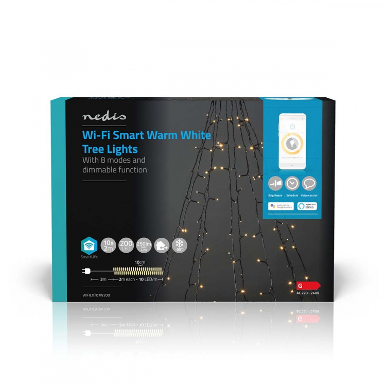 Nedis SmartLife jluelys | Træ | Wi-Fi | Varm Hvid | 200 LED\'s | 20.0 m | 10 x 2 m | Android™ / IOS