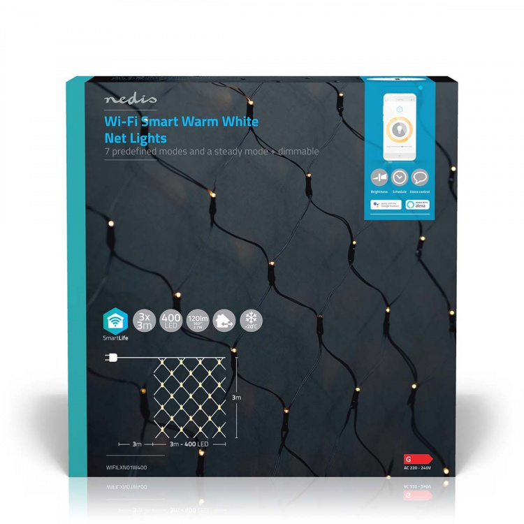 Nedis SmartLife jluelys | Net | Wi-Fi | Varm Hvid | 400 LED\'s | 3.00 m | 3 x 3 m | Android™ / IOS
