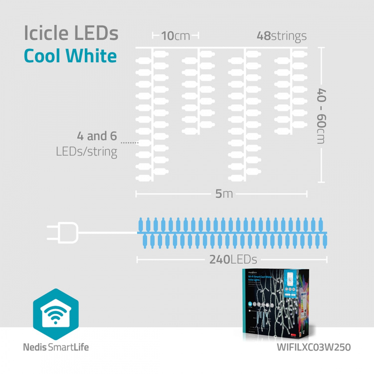 Nedis SmartLife jluelys | Istap | Wi-Fi | Cool Hvid | 240 LED\'s | 5.00 m | Android™ / IOS