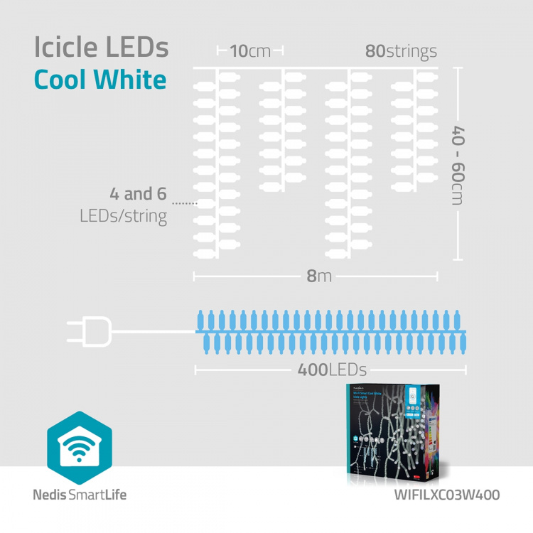 Nedis SmartLife jluelys | Istap | Wi-Fi | Cool Hvid | 400 LED\'s | 8.00 m | Android™ / IOS