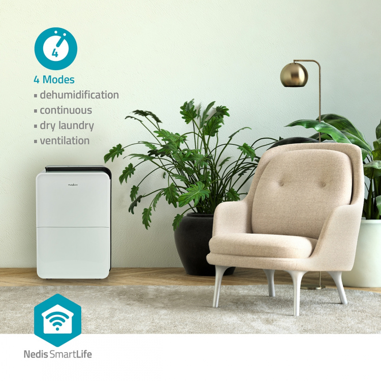 Nedis SmartLife Affugter | Wi-Fi | 30 l/Dag | Affugtning / Kontinuerlig / Tørt vasketøj / Ventilation | Android™ / IOS | Justerbar hygrostat | 210 m³/h Nedis SmartLife Affugter | Wi-Fi | 30 l/Dag | Affugtning / Kontinuerlig / Tørt vasketøj / Ventilation | Android™ / IOS | Justerbar hygrostat | 210 m³/h