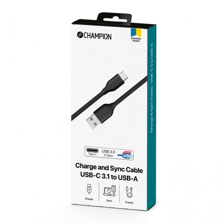 Champion USB 3.0 Gen1 kabel C - A, 2m