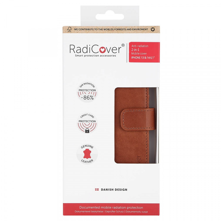 Radicover Strålingsbeskyttet Mobilcover 2i1 Brun - iPhone 13/14 Radicover Strålingsbeskyttet Mobilcover 2i1 Brun - iPhone 13/14
