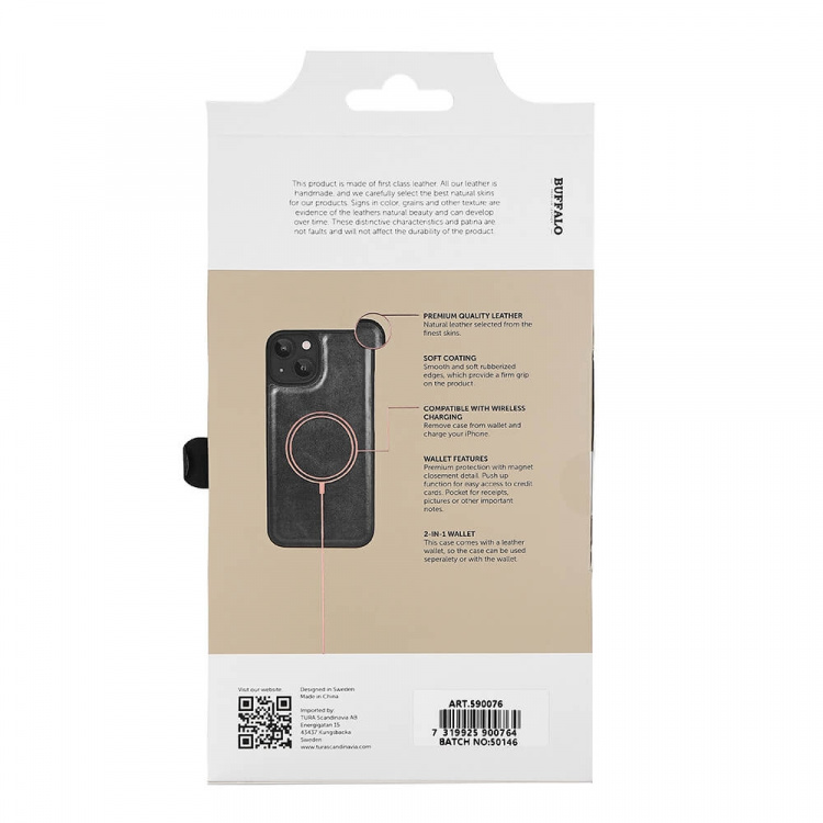 Buffalo 2in1 Leather 3 card MagSeries iPhone 13/14/15 Black