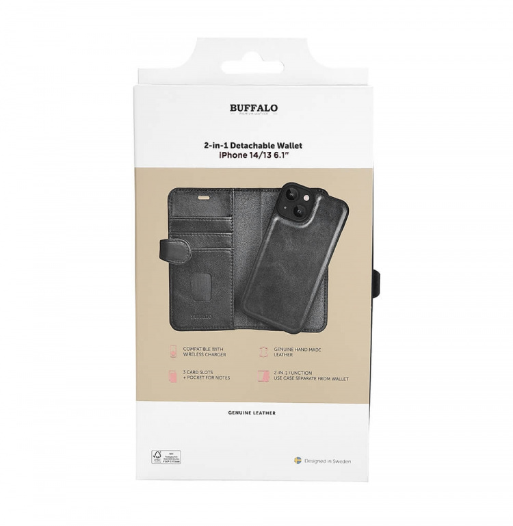 Buffalo 2in1 Leather 3 card MagSeries iPhone 13/14/15 Black