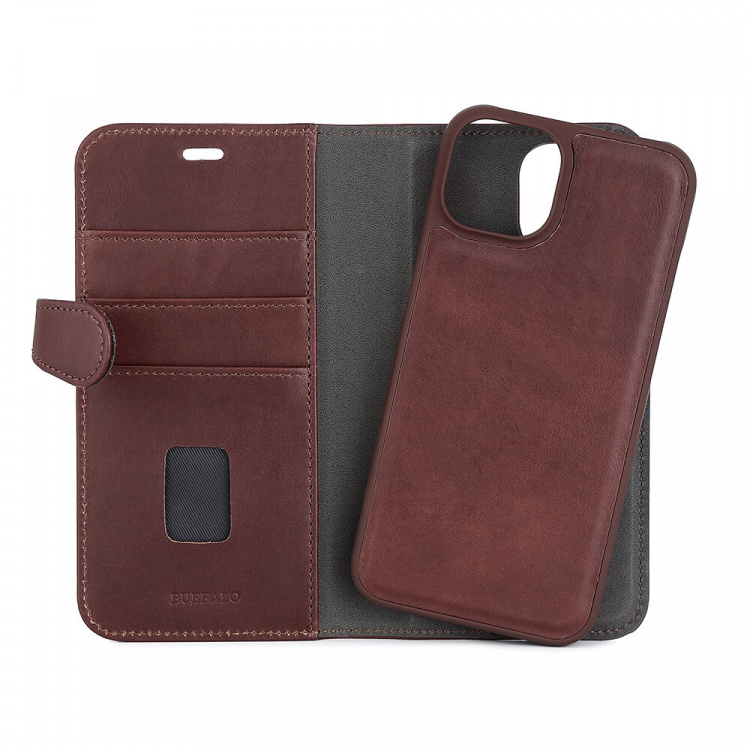 Buffalo 2in1 Wallet Leather 3 card iPhone 13/14/15 Brown