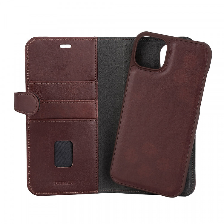 Buffalo 2in1 Wallet Leather 3 card iPhone 14 Plus Brown