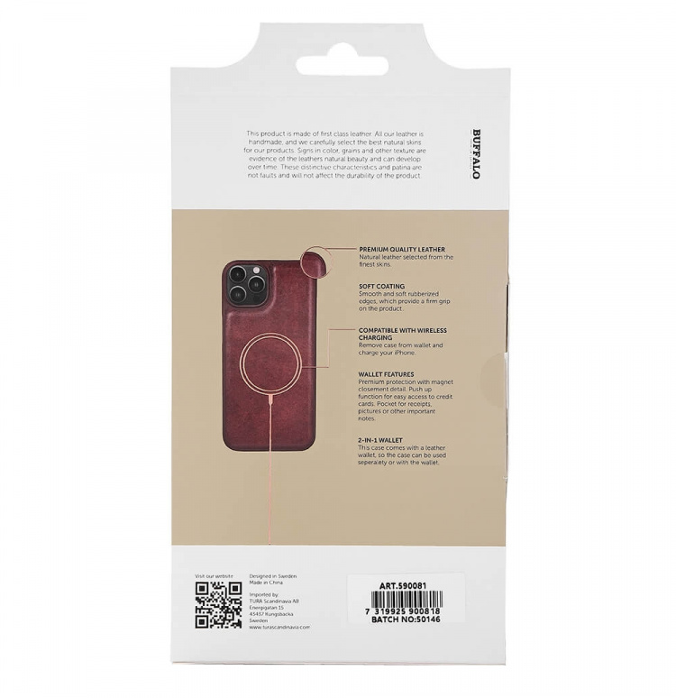 Buffalo 2in1 Wallet Leather 3 card iPhone 14 Plus Brown