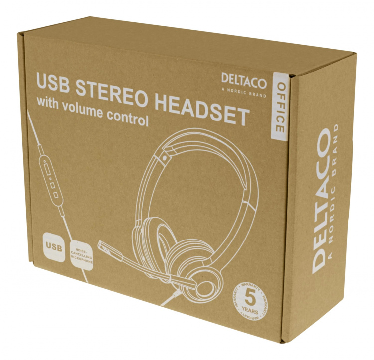 DELTACO Office USB stereo headset, volume control, noise reducing mic