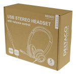 DELTACO Office USB stereo headset, volume control, noise reducing mic