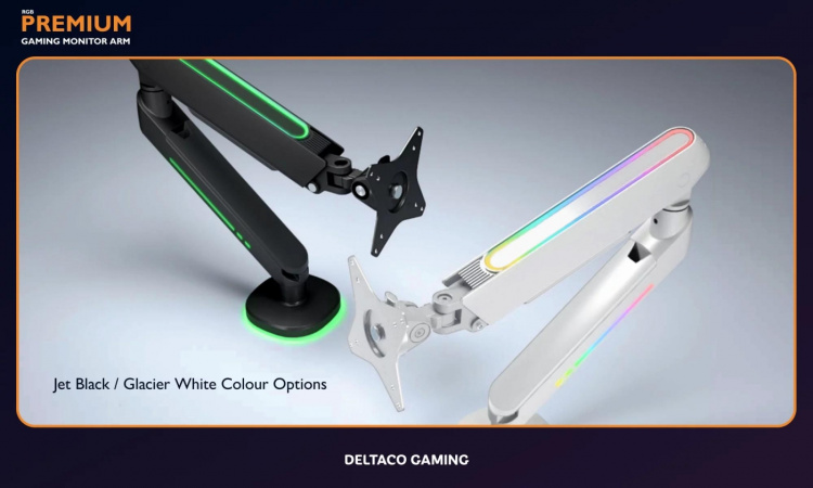 DELTACO GAMING Premium RGB Single monitor arm, remote controller,black