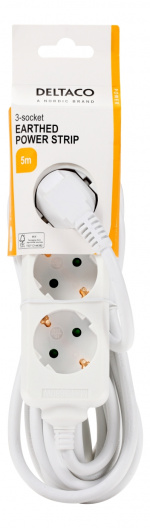DELTACO GT-0302 Stikdåse 3-stik 16A Hvid 5m