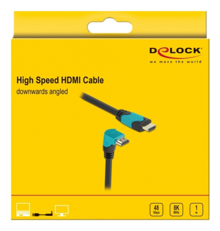 Delock High Speed HDMI cable male straight to male 90° downwards angle