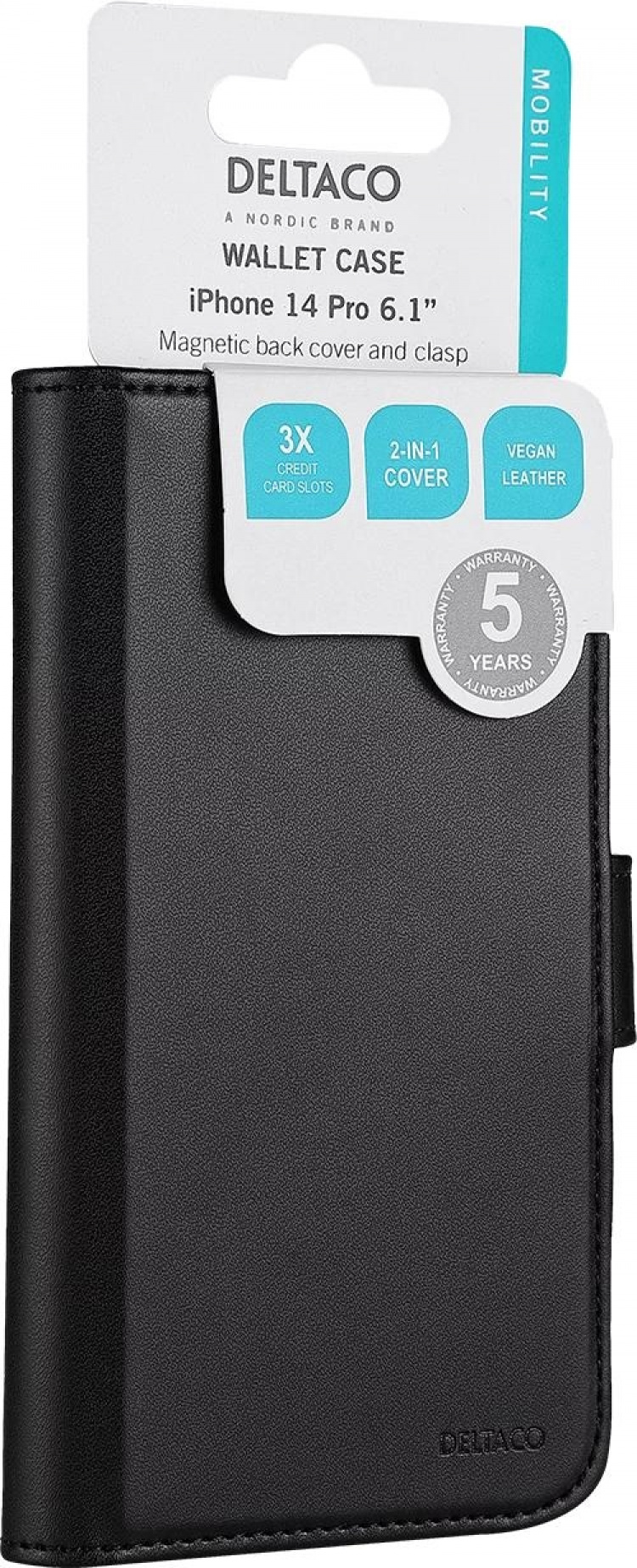 DELTACO iPhone 14 Pro wallet case 2-in-1, magnetic back cover